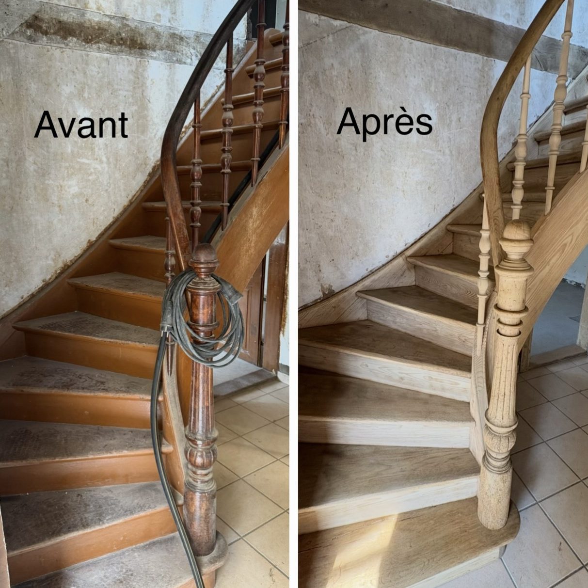Aérogommage escalier en bois